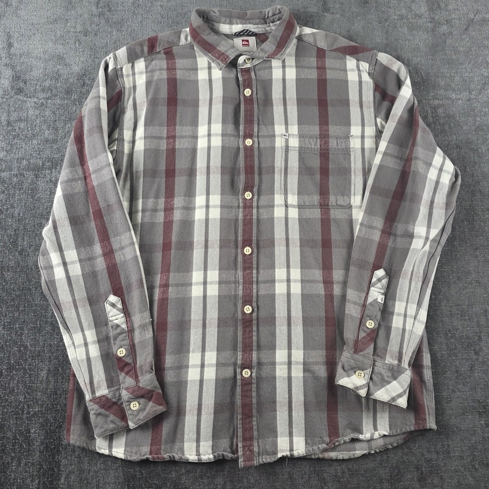 Vtg Y2K Quiksilver Plaid Flannel Shirt Mens XL Gray Red Cotton Surf Skate